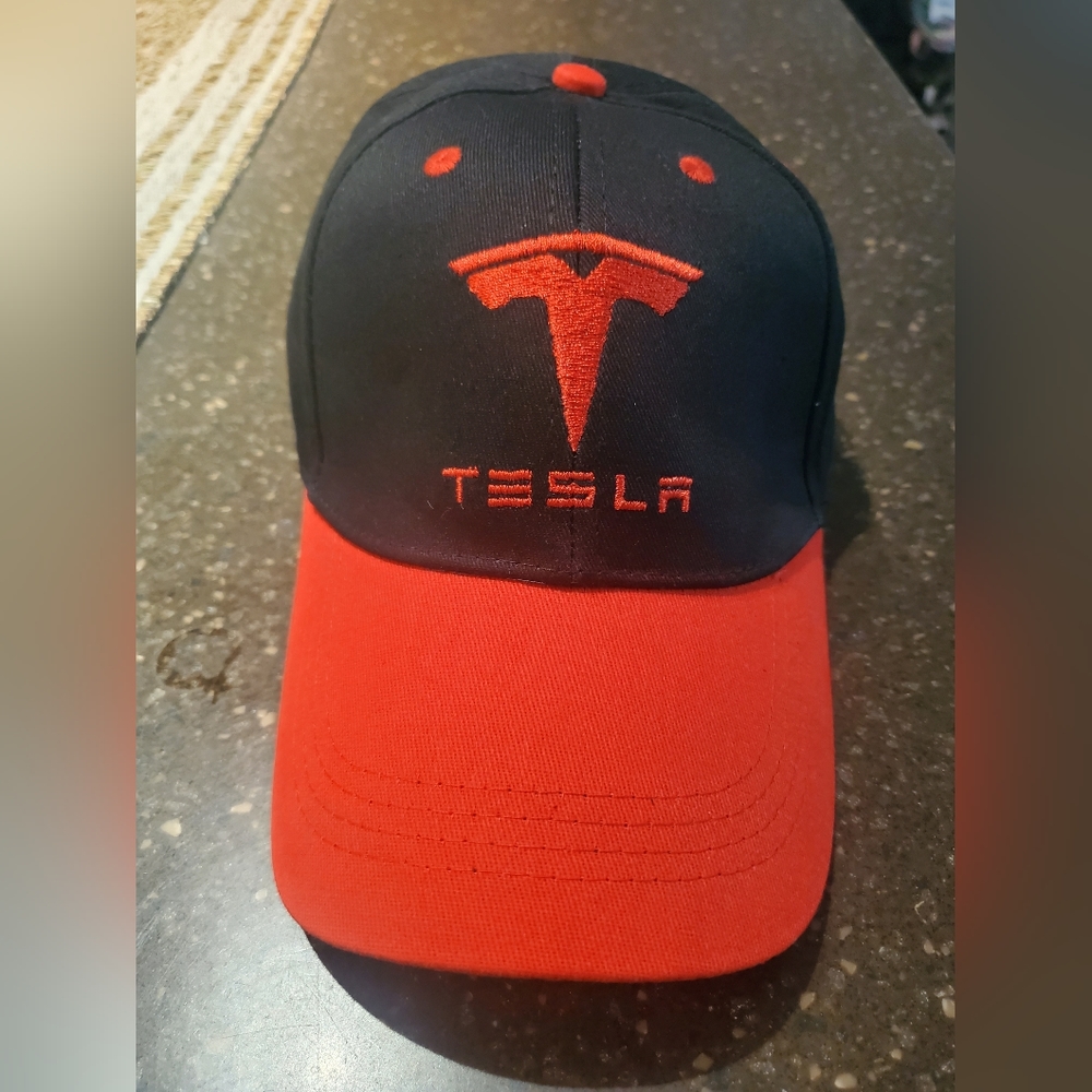 TESLA Black&Red Adjustable Hat w/Red Embroidered TESLA Logo on Front